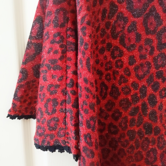 Susan Graver Sparkly Red Leopard Sweater with Bell Sleeves  size S - Picture 5 of 14